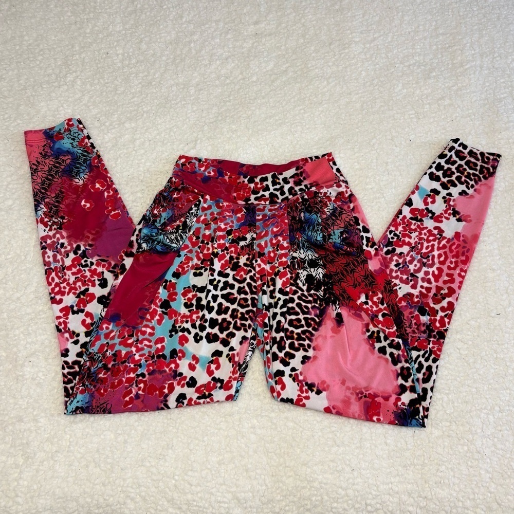 Bebe Women Hot Pink Animal Print Y2K Harem Style Leggings